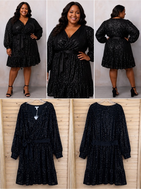 LC Lauren Conrad Dresses & Skirts - LC Lauren Conrad NWT Black Sequin Wrap Mini Cocktail Dress Size 4X